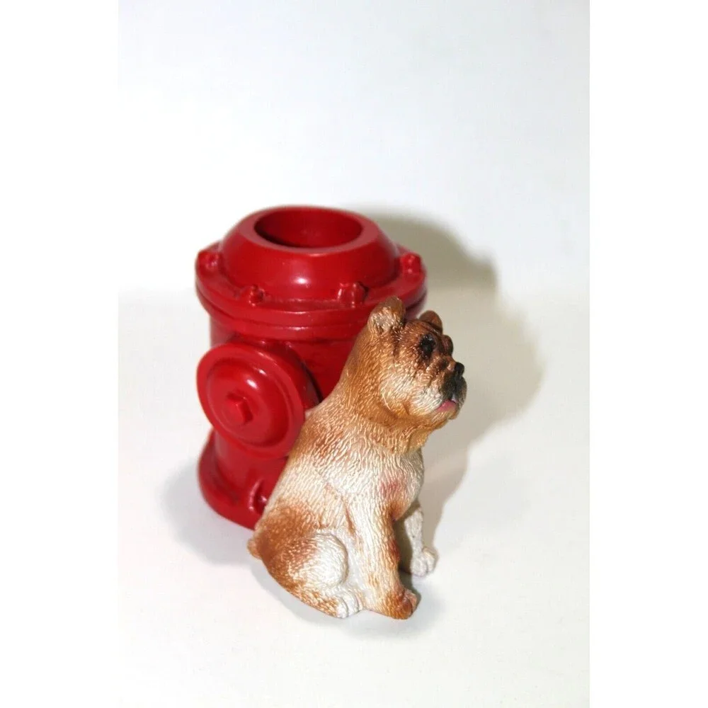 Boxer Puppy Dog Red Fire Hydrant Pencil Holder Office Desk Accessory 3.5